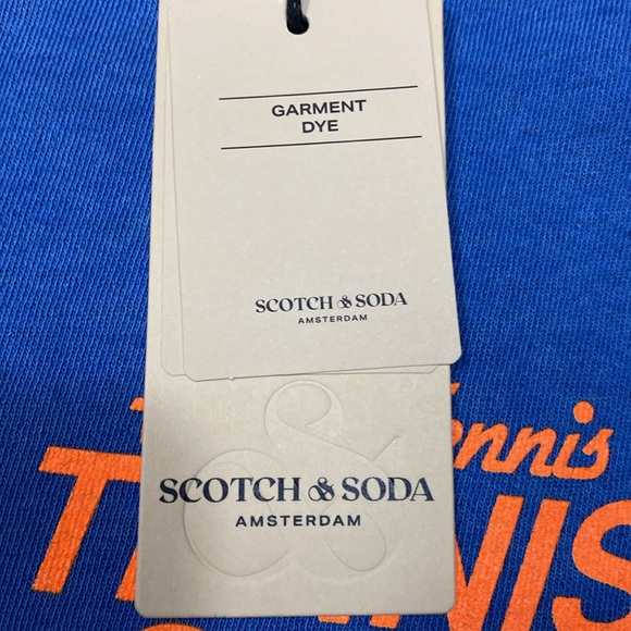 NWT Scotch & Soda Sweatshirt Small Unisex Blue Garment Dyed Tennis Slogan - Picture 13 of 14
